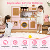 inQ Boutique - Kids Wooden Kitchen Playset 3+ with Fridge Sink Washing Machine with Realistic Light Sound Rattan Doors - Pink