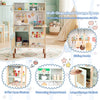 inQ Boutique - Green wooden children's play kitchen, interactive light/sound stove, with microwave/oven/blackboard storage options