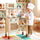 inQ Boutique - Green wooden children's play kitchen, interactive light/sound stove, with microwave/oven/blackboard storage options