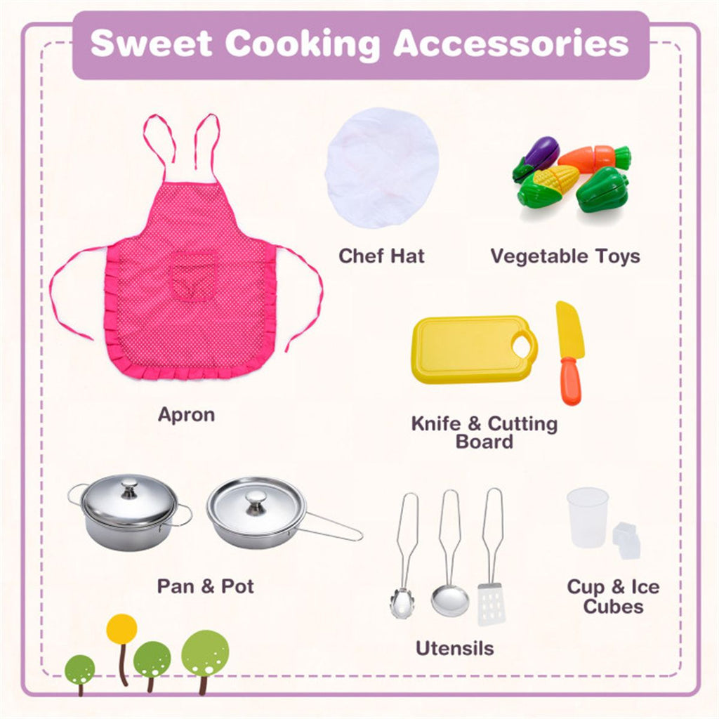 inQ Boutique - Interactive Kids Play Kitchen with Ice Maker & Chalkboard, Corner Design Pretend Cooking Set with Realistic Sound Effects-Pink