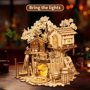 Music Park - 3D Wooden Puzzle Tree House With Light Handmade Crafts Assembly Model Kits  Creative Decoration Birthday and Christmas Gifts
