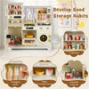 inQ Boutique - Beige Wooden Kids Play Kitchen with Rotatable Faucet & 14 Accessories,Pretend Cooking Set for Toddlers 3+