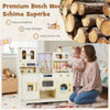 inQ Boutique - Beige Wooden Kids Play Kitchen with Rotatable Faucet & 14 Accessories,Pretend Cooking Set for Toddlers 3+