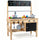 inQ Boutique - Natural Fir Wood Kids Outdoor Mud Kitchen Playset with Stainless Steel Sink & Stoves, Pretend Play Cooking Toy with Storage Hooks for Toddlers 3+