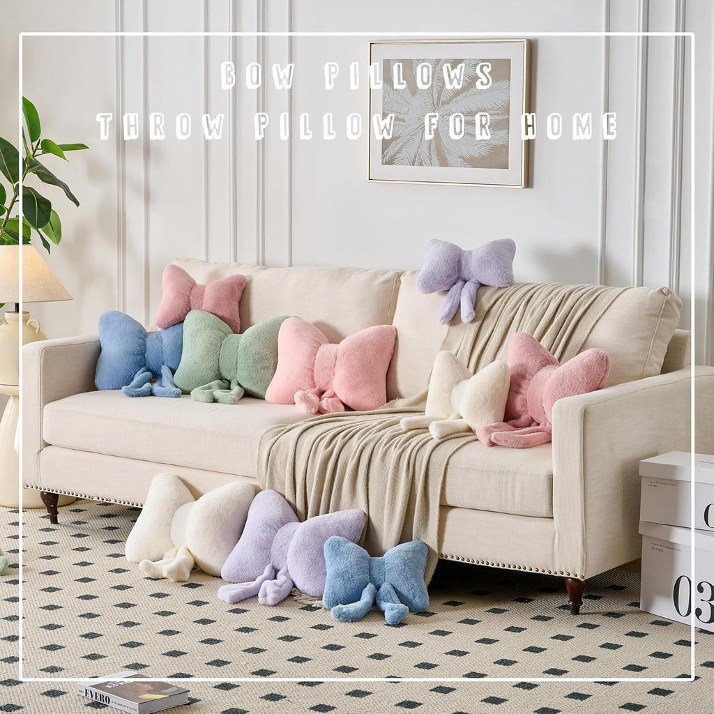Bright Living - Bow Pillow Decorative Pillows Aesthetic Home Decor Soft Seat Cushions Cute Throw Pillow for Couch Bow Room Decor Pink 12 * 9inch