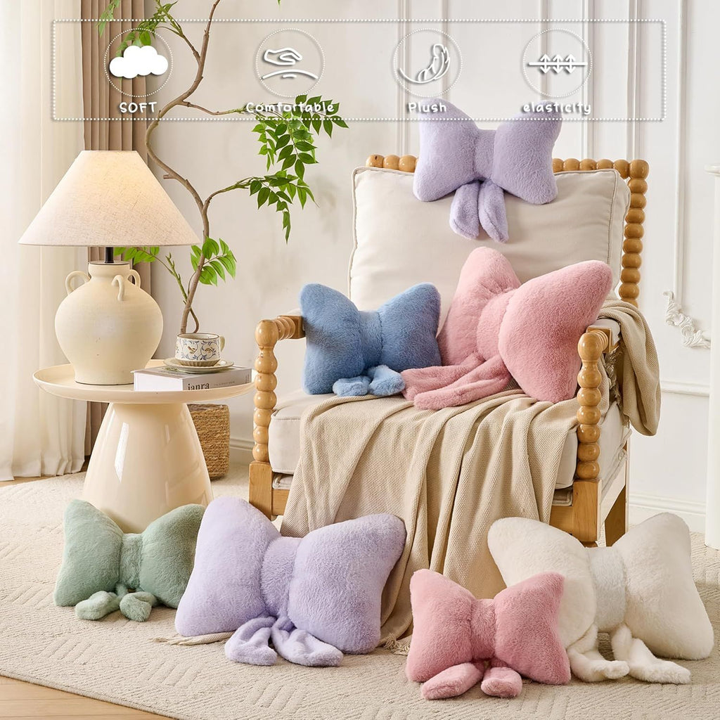 Bright Living - Bow Pillow Decorative Pillows Aesthetic Home Decor Soft Seat Cushions Cute Throw Pillow for Couch Bow Room Decor Pink 12 * 9inch