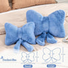 Bright Living - Dusty Blue Bow Pillow, Soft Bow Decorative Pillows with Faux Rabbit Fur, Cute 12'' Bow Throw Pillows, Aesthetic Home Decor Bow Shaped Plush Pillow for Bedroom Sofa Couch