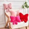 Bright Living - Hot Pink Bow Pillow, Soft Bow Decorative Pillows with Faux Rabbit Fur, Cute 16'' Bow Throw Pillows, Aesthetic Home Decor Bow Shaped Plush Pillow for Bedroom Sofa Couch