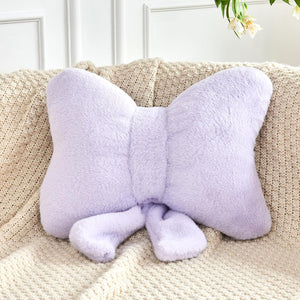 Bright Living - Lavender Bow Pillow, Soft Bow Decorative Pillows with Faux Rabbit Fur, Cute 16'' Bow Throw Pillows, Aesthetic Home Decor Bow Shaped Plush Pillow for Bedroom Sofa Couch