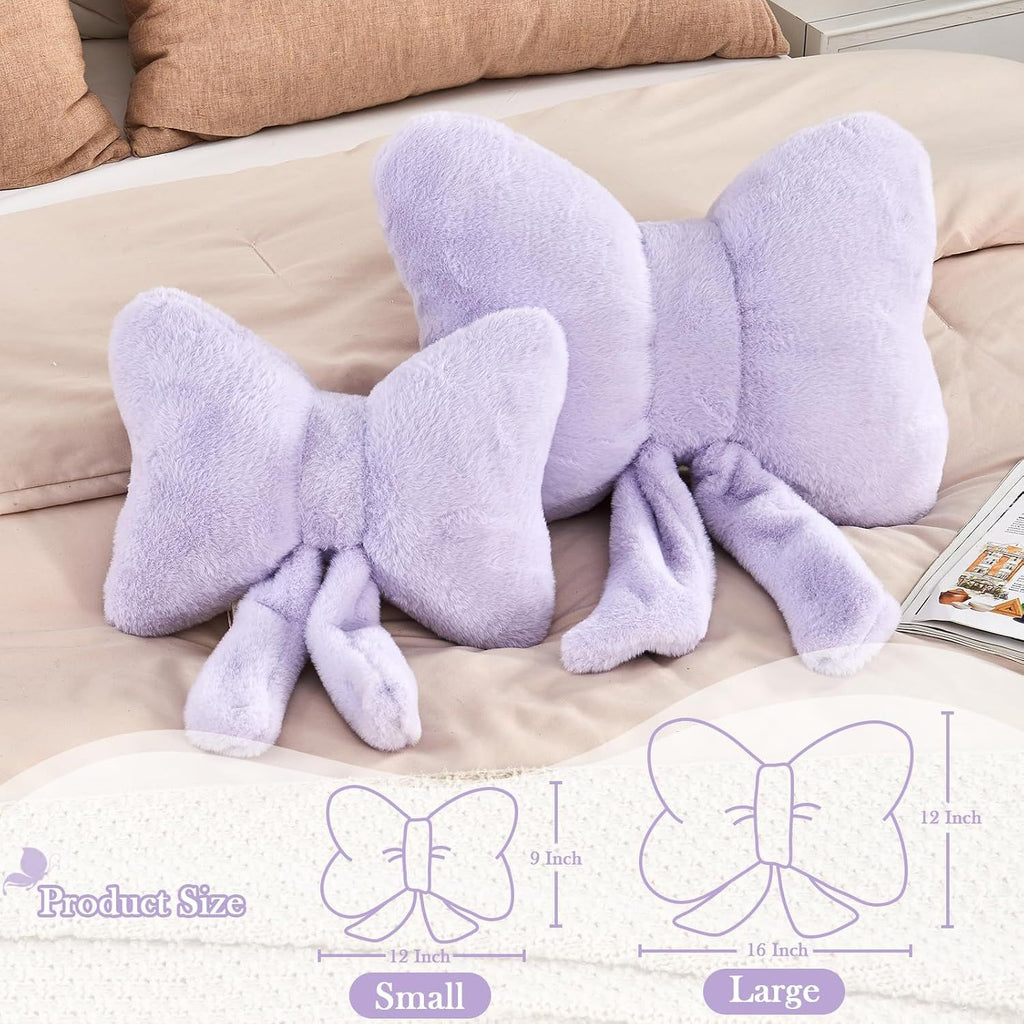 Bright Living - Lavender Bow Pillow, Soft Bow Decorative Pillows with Faux Rabbit Fur, Cute 16'' Bow Throw Pillows, Aesthetic Home Decor Bow Shaped Plush Pillow for Bedroom Sofa Couch