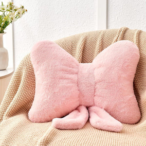 Bright Living - Pink Bow Pillow,16'' Bow Decorative Pillows with Faux Rabbit Fur,Soft Bow Throw Pillows Aesthetic Bow Shaped Pillow for Bed Sofa Couch Home Decor