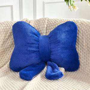 Bright Living - Bow Pillow, Soft Bow Decorative Pillows with Faux Rabbit Fur, Cute Bow Throw Pillows, Aesthetic Home Decor Bow Shaped Plush Pillow for Bedroom Sofa Couch (Royal Blue, Small-12 Inch)