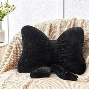 Bright Living - Black Bow Pillow,16'' Bow Decorative Pillows with Faux Rabbit Fur,Soft Bow Throw Pillows Aesthetic Bow Shaped Pillow for Bed Sofa Couch Home Decor