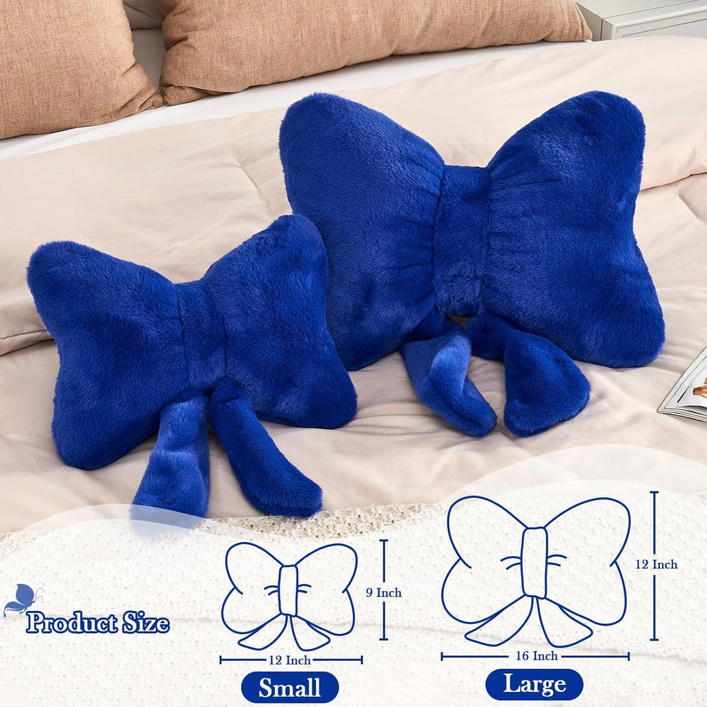 Bright Living - Bow Pillow, Soft Bow Decorative Pillows with Faux Rabbit Fur, Cute Bow Throw Pillows, Aesthetic Home Decor Bow Shaped Plush Pillow for Bedroom Sofa Couch (Royal Blue, Large-16 Inch)