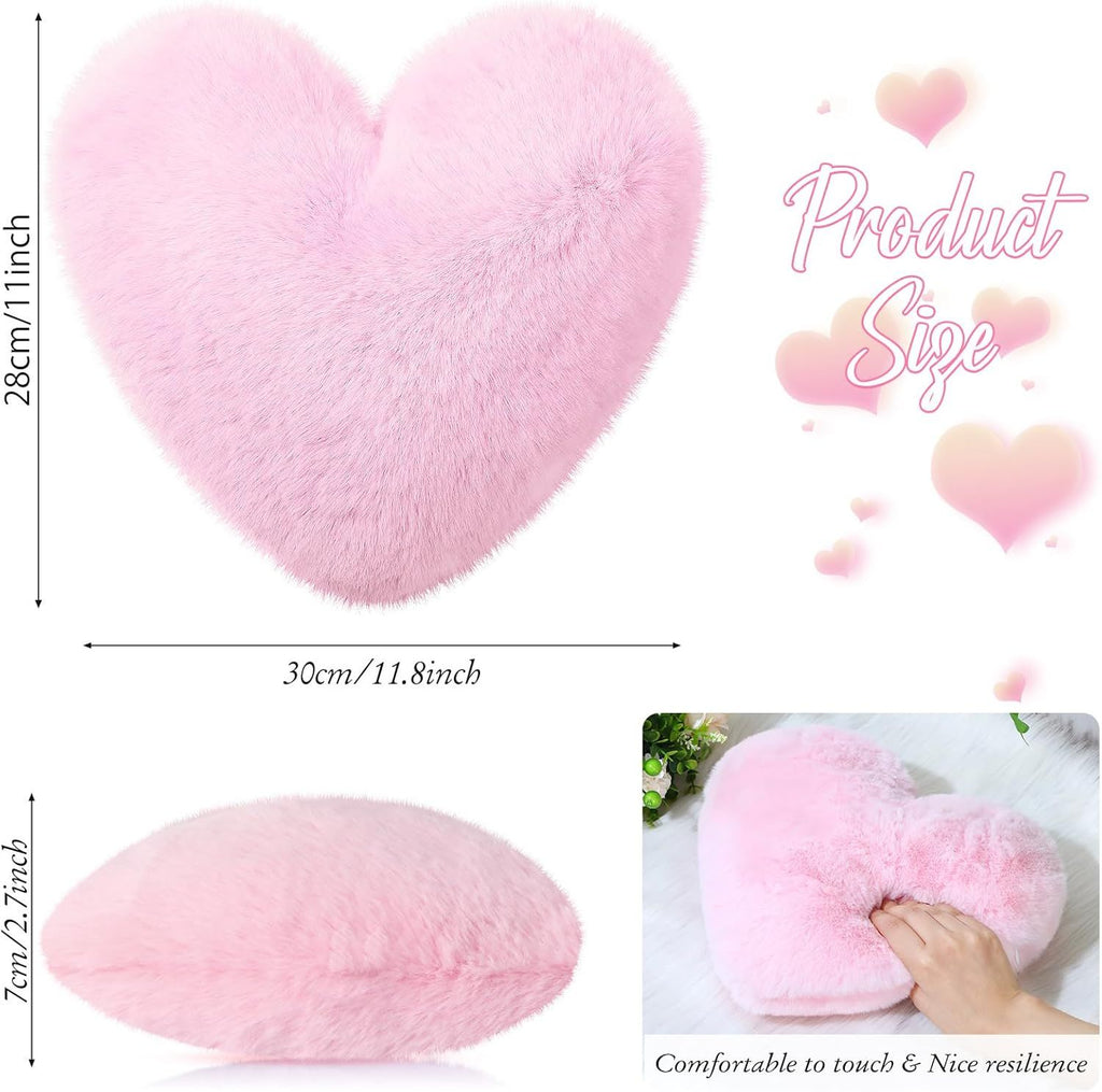 Bright Living - 6 Pcs Faux Rabbit Fur Heart Pillows Fluffy Heart Throw Pillows Cute Couch Cushion Soft Decorative Throw Cushion for Bed Sofa Girls Women(12 x 11 Inch,Pink Series)