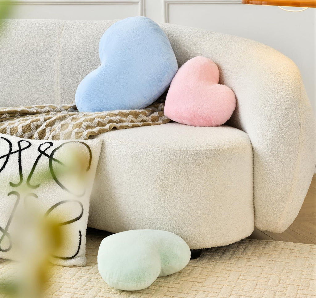 Bright Living - Heart Pillow Cute Fuzzy Pillows Throw Pillows for Bed Livingroom Home Decor Cushion Decorative Aesthetic Preppy Pillows Blue,Small 13''x10''
