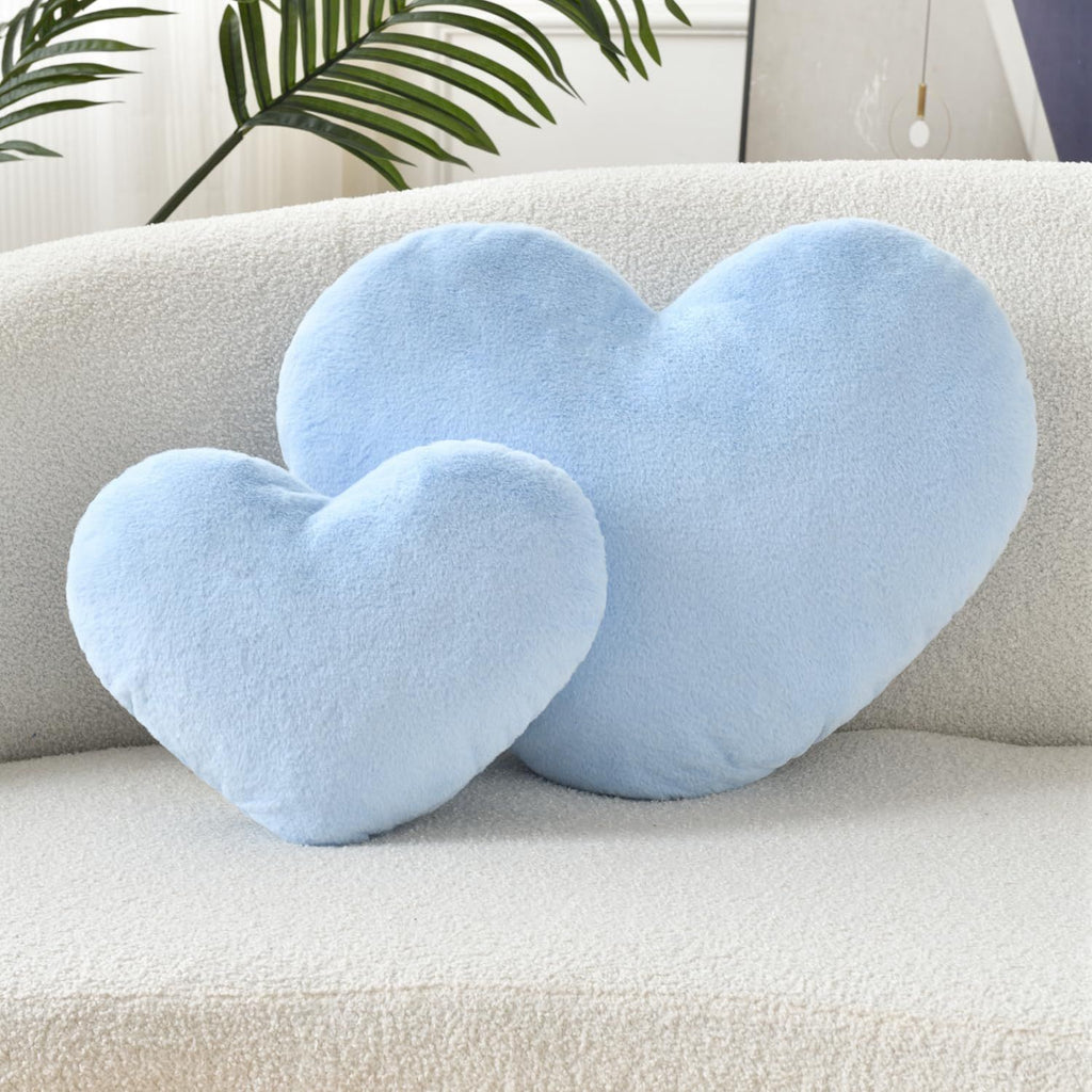 Bright Living - Heart Pillow Cute Fuzzy Pillows Throw Pillows for Bed Livingroom Home Decor Cushion Decorative Aesthetic Preppy Pillows Blue,Small 13''x10''
