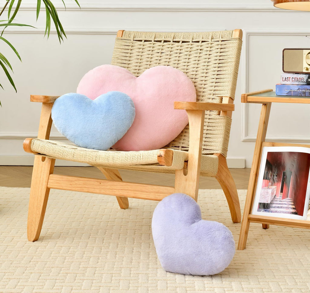 Bright Living - Heart Pillow Cute Fuzzy Pillows Throw Pillows for Bed Livingroom Home Decor Cushion Decorative Aesthetic Preppy Pillows Blue,Small 13''x10''
