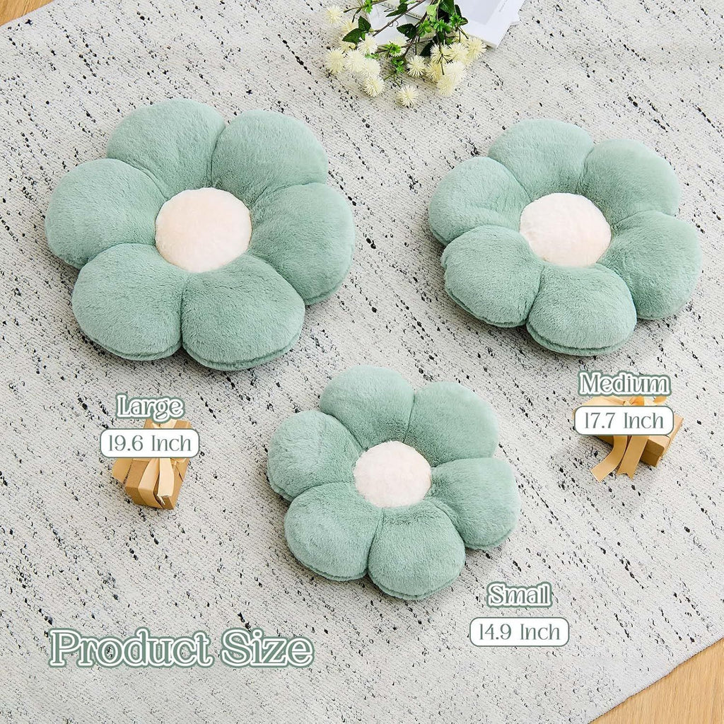 Bright Living - Flower Pillow Cute Decorative Throw Pillow with Faux Rabbit Fur Soft Daisy Plush Floor Cushion Aesthetic Flower Shaped Pillow Home Decor for Bed Sofa Couch (Sage Green14.9 Inch)