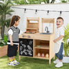 inQ Boutique - Natural Kids Wooden Barbecue Grill Playset with Chalkboard and Sink and Cabinet