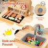 inQ Boutique - Natural Kids Wooden Barbecue Grill Playset with Chalkboard and Sink and Cabinet