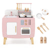 inQ Boutique - Wooden Kids Kitchen Playset with Cookware Accessories, Storage Cabinet & Hanging Hooks for Toddlers