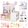 inQ Boutique - Wooden Kids Doctor Medical Station Playset, 93.98×54.61×99.06cm 27PCS Medical Tools with ECG Monitor for 3-6 Years, Pink+White
