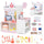inQ Boutique - Wooden Kids Doctor Medical Station Playset, 93.98×54.61×99.06cm 27PCS Medical Tools with ECG Monitor for 3-6 Years, Pink+White