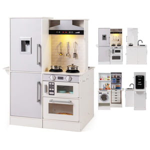 inQ Boutique - White Dual-Sided Kids Play Kitchen with Water Dispenser and Range Hood for 3+ Years Old