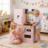 inQ Boutique - Pink Dual-Sided Kids Play Kitchen with Water Dispenser and Range Hood for 3+ Years Old