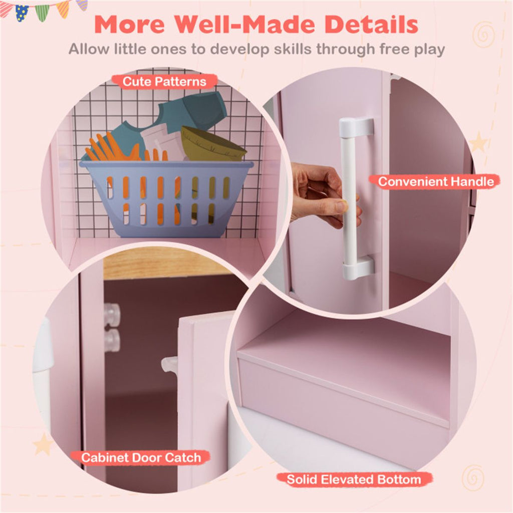 inQ Boutique - Pink Dual-Sided Kids Play Kitchen with Water Dispenser and Range Hood for 3+ Years Old
