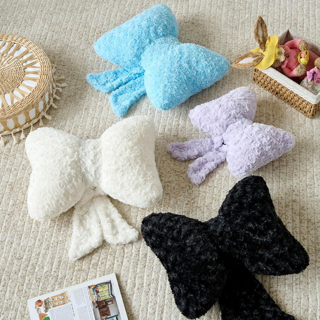 Bright Living - Bow Pillow, Decorative Bow Pillows with Soft Plush for Couch Bed, Bow Shaped Throw Pillow Room Decor for Bedroom, Bow Decorative Pillow for Living Room (Black, Large-16 Inches)