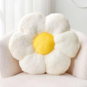 Bright Living - White Flower Plush Throw Pillow, Cute Decorative Flower Shaped with Faux Rabbit Fur, 14.9'' Soft Throw Pillow for Bedroom Living Room