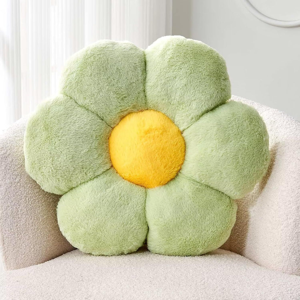 Bright Living - Green Flower Shaped Throw Pillow with Faux Rabbit Fur, 14.9'' Soft Plush Throw Pillow for Bedroom Living Room