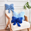 Bright Living - Dusty Blue Bow Pillow, Soft Bow Decorative Pillows with Faux Rabbit Fur, Cute 16'' Bow Throw Pillows, Aesthetic Home Decor Bow Shaped Plush Pillow for Bedroom Sofa Couch