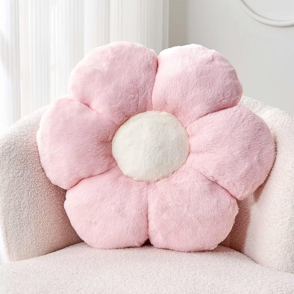 Bright Living - Pink Flower Pillow, Cute Decorative Flower Shaped Throw Pillow with Faux Rabbit Fur, 14.9'' Soft Flower Plush Throw Pillow Floor Pillows Room DÃ©cor for Bedroom Living Room