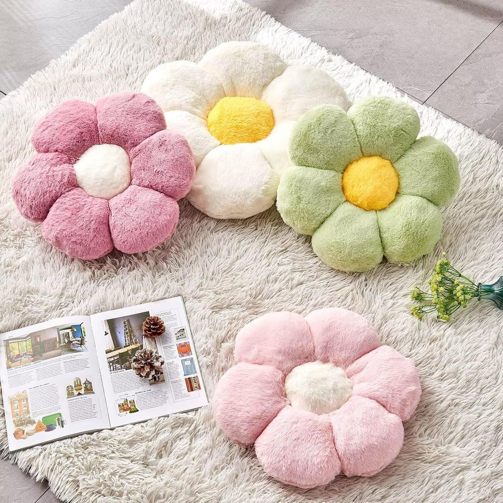 Bright Living - Pink Flower Pillow, Cute Decorative Flower Shaped Throw Pillow with Faux Rabbit Fur, 14.9'' Soft Flower Plush Throw Pillow Floor Pillows Room DÃ©cor for Bedroom Living Room