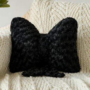 Bright Living - Bow Pillow, Decorative Bow Pillows with Soft Plush for Couch Bed, Bow Shaped Throw Pillow Room Decor for Bedroom, Bow Decorative Pillow for Living Room (Black, Small-12 Inches)