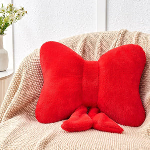 Bright Living - Red Bow Pillow,16'' Bow Decorative Pillows with Faux Rabbit Fur,Soft Bow Throw Pillows Aesthetic Bow Shaped Pillow for Bed Sofa Couch Home Decor
