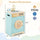 inQ Boutique - Blue Kids Wooden Toy Washing Machine Playset, Realistic Rotating Wheel & Removable Sink