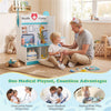 inQ Boutique - Wooden Kids Doctor Medical Station Playset, 93.98×54.61×99.06cm 27PCS Medical Tools with ECG Monitor for 3-6 Years, Blue + White
