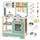 inQ Boutique - Kids Wooden Play Kitchen with 13 Accessories, Pretend Cooking Set with Chalkboard for 3+, Green+White