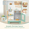 inQ Boutique - Kids Wooden Play Kitchen with 13 Accessories, Pretend Cooking Set with Chalkboard for 3+, Green+White