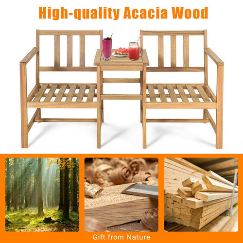 Hooya Imp.& Exp.  - 3-in-1 Acacia Wood Loveseat with Separable Coffee Table