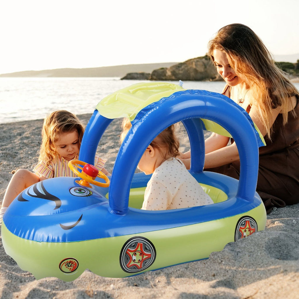 Eggracks by Global Phoenix - Baby Inflatable Pool Float Car Shaped Toddler Swimming Float Boat Pool Toy Infant Swim Ring Pool with Sun Protection Canopy for 1-3 Year-Old Kids Infant Toddlers