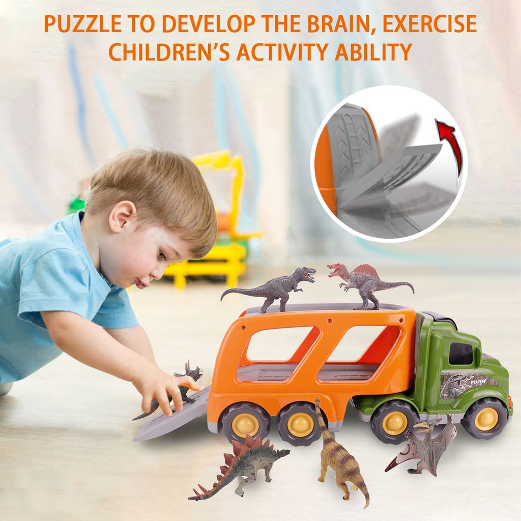 willsea - Toy Dinosaur for 2 3 4 Years Old Boys and Girls;  Car Transport Truck with Sound and Light;  6 Pack of 5'' Dinosaur Toys;  Educational Realistic Dinosaur Play Set