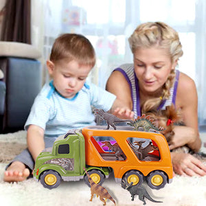 willsea - Toy Dinosaur for 2 3 4 Years Old Boys and Girls;  Car Transport Truck with Sound and Light;  6 Pack of 5'' Dinosaur Toys;  Educational Realistic Dinosaur Play Set