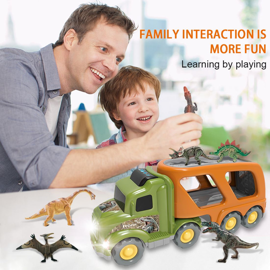 willsea - Toy Dinosaur for 2 3 4 Years Old Boys and Girls;  Car Transport Truck with Sound and Light;  6 Pack of 5'' Dinosaur Toys;  Educational Realistic Dinosaur Play Set