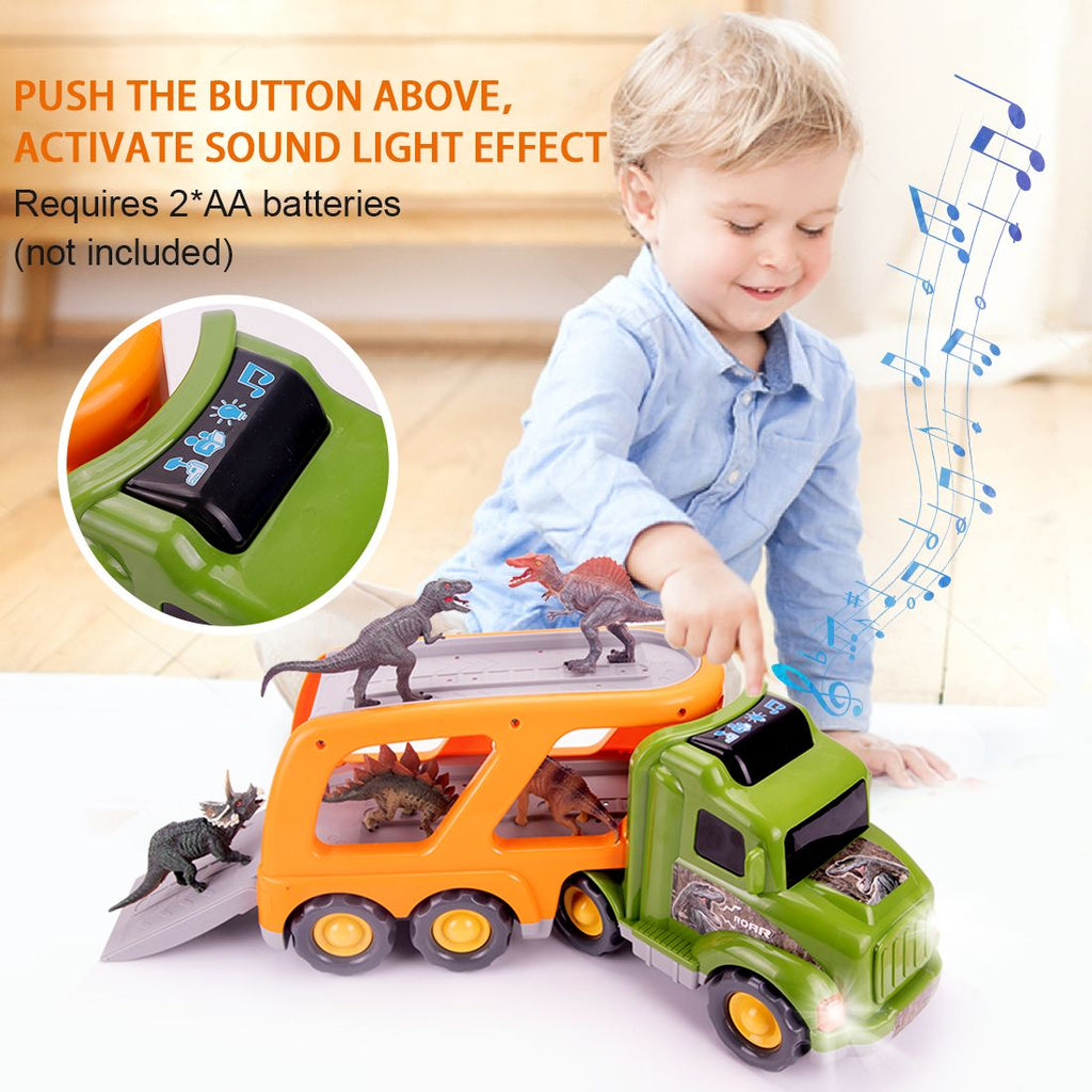 willsea - Toy Dinosaur for 2 3 4 Years Old Boys and Girls;  Car Transport Truck with Sound and Light;  6 Pack of 5'' Dinosaur Toys;  Educational Realistic Dinosaur Play Set
