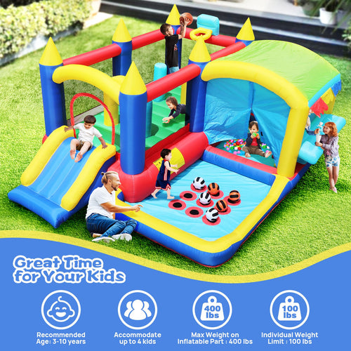 Yeah Depot - 7 in 1 Inflatable Bounce House, Bouncy House with Ball Pit for Kids Indoor Outdoor Party Family Fun, Obstacles, Toddler Jump Bouncy Castle with Ball Pit for Birthday Party Gifts